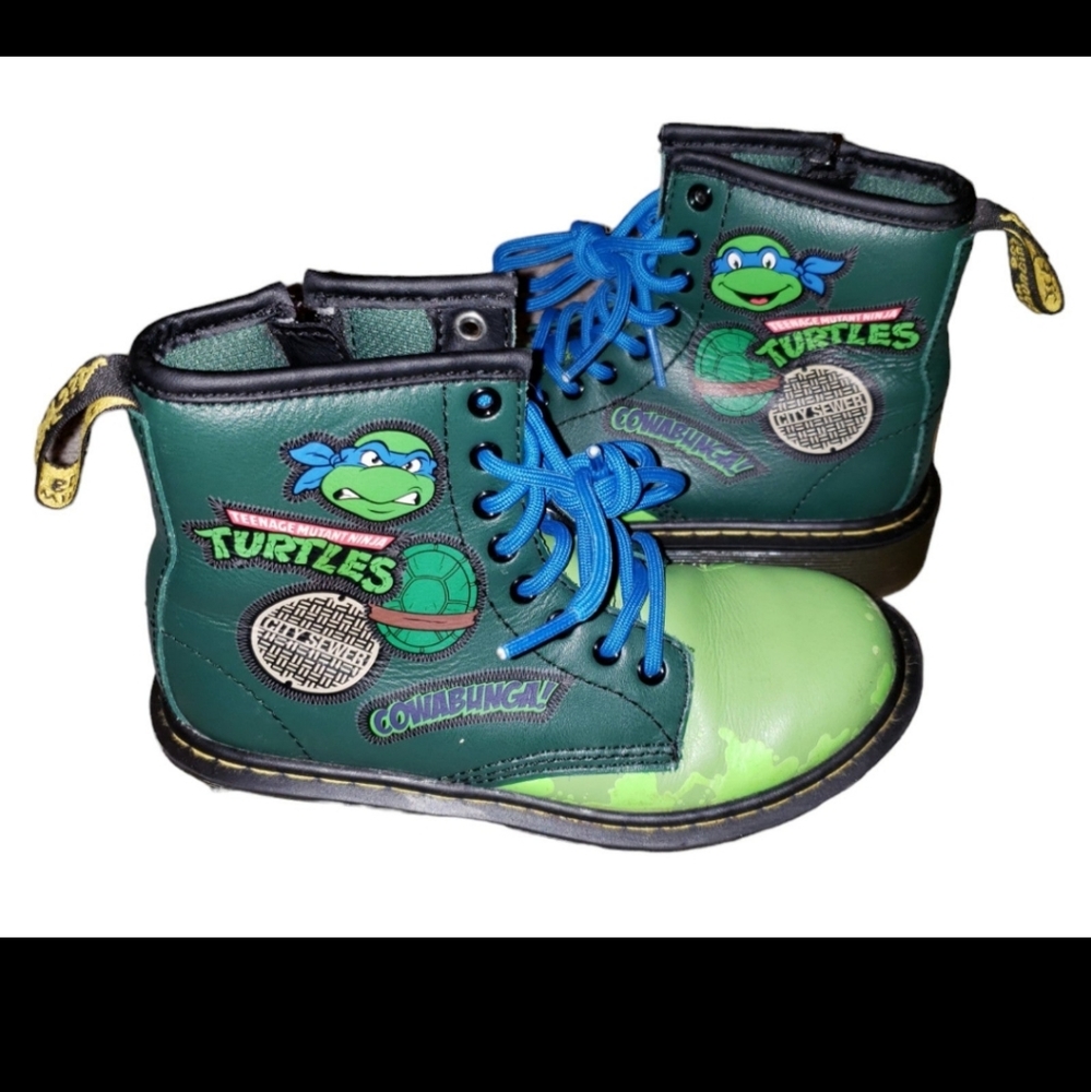Dr. Martens Teenage Mutant Ninja Turtles Leonardo Leather Boots Kids Size 13 - Picture 1 of 9